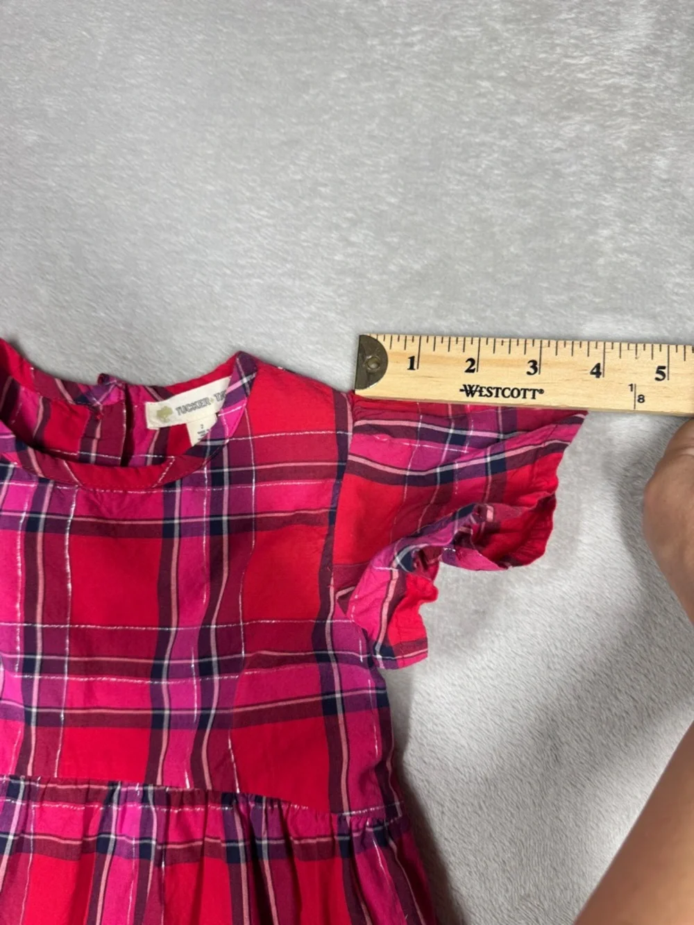 Tucker + Tate Red Pink Silver Plaid Ruffle Holiday Dress Girls Size 2 - Picture 9 of 15